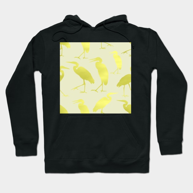 Blue Heron Walking Gold Fill on Pale Green Beige Repeat 5748 Hoodie by ArtticArlo